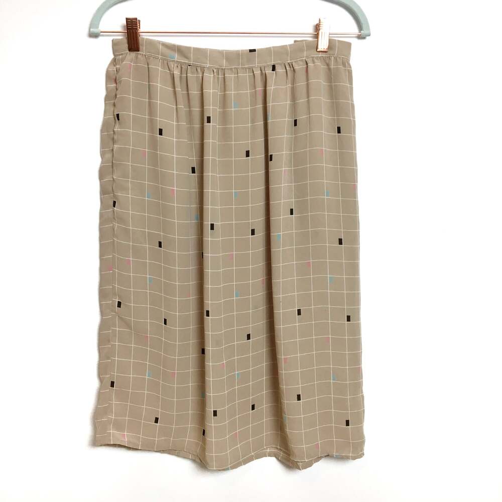 Vintage 80’s geometric semi sheer chiffon skirt beige tan Size Small